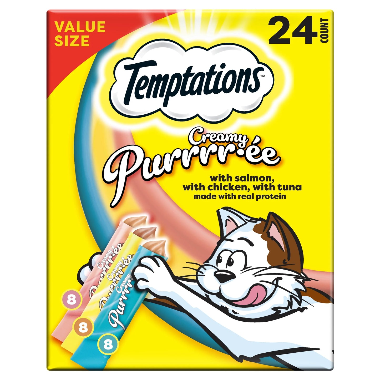Creamy Puree Chicken, Salmon & Tuna Lickable Cat Treats, 12G Pouches (24 Pack)