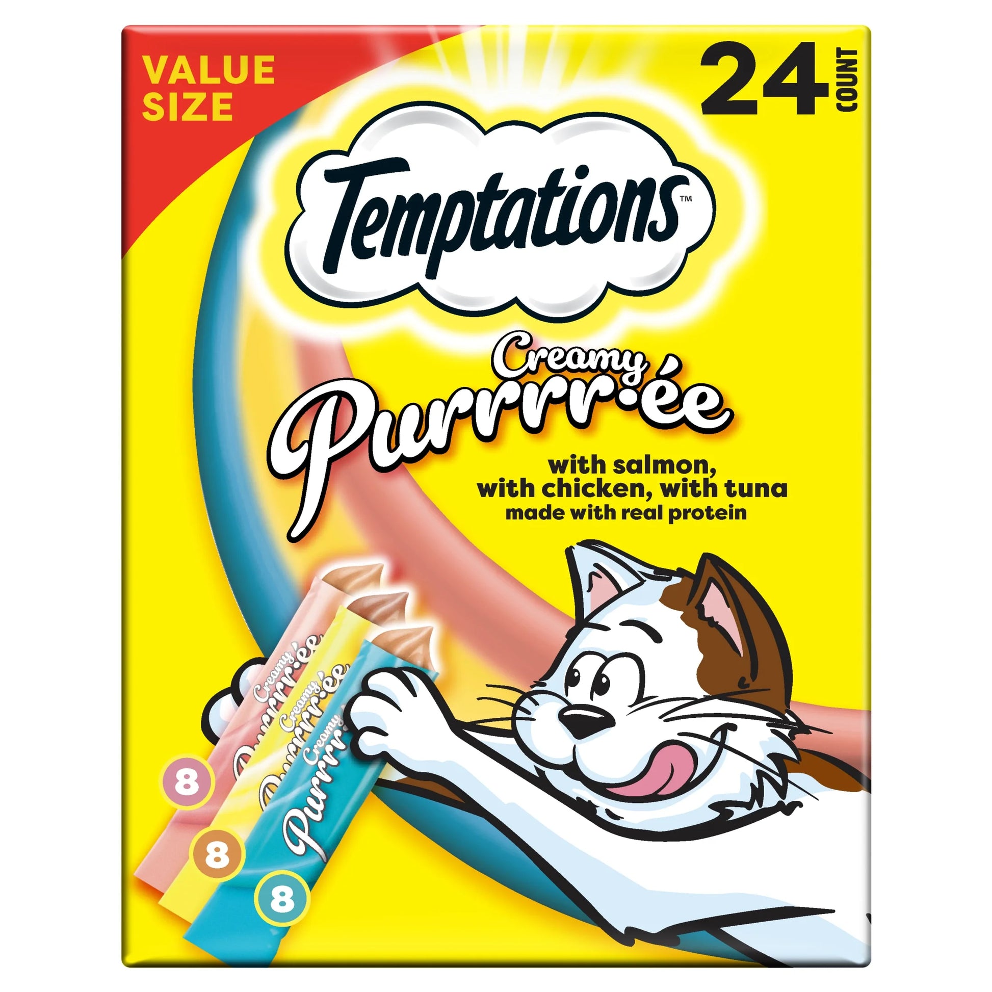 Creamy Puree Chicken, Salmon & Tuna Lickable Cat Treats, 12G Pouches (24 Pack)