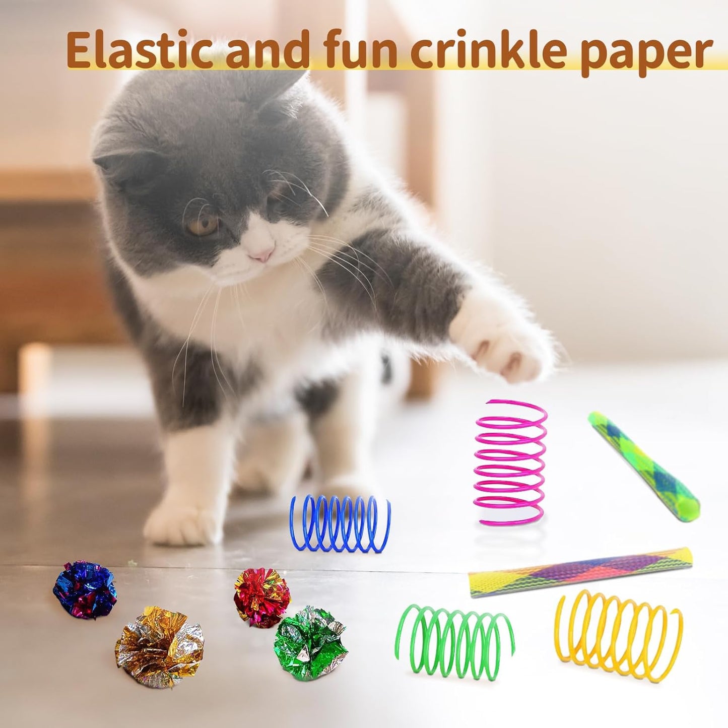 Ultimate 25-Piece Cat Toy Bundle with Rainbow Tunnel - Interactive Playtime Set for Indoor Cats & Kittens, Featuring Feather Teasers, Springs, Balls, Mice & Noisy Toys!