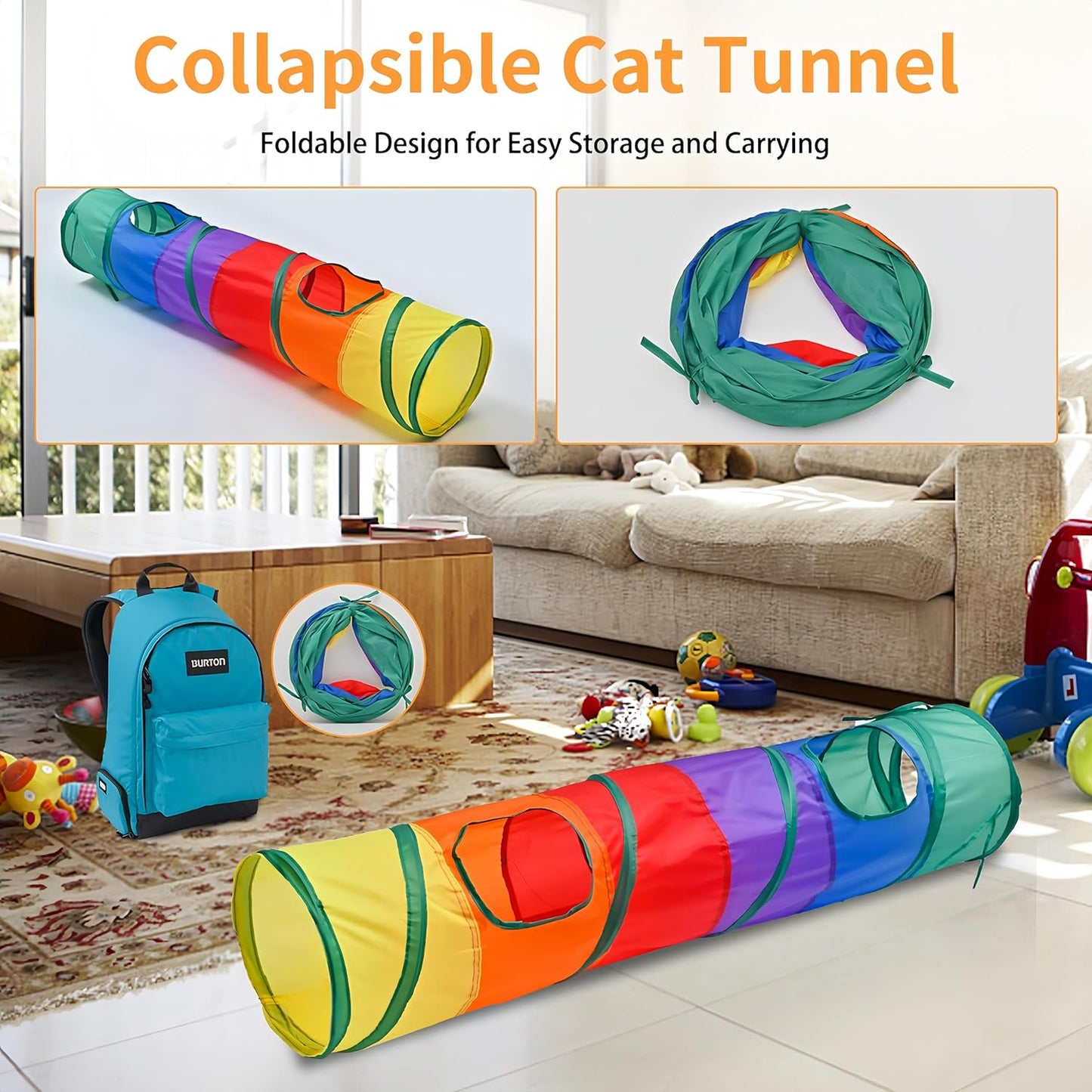 Ultimate 25-Piece Cat Toy Bundle with Rainbow Tunnel - Interactive Playtime Set for Indoor Cats & Kittens, Featuring Feather Teasers, Springs, Balls, Mice & Noisy Toys!
