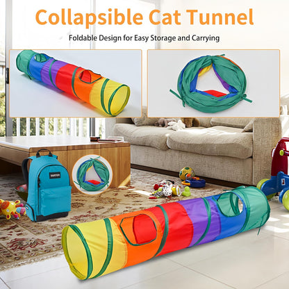 Ultimate 25-Piece Cat Toy Bundle with Rainbow Tunnel - Interactive Playtime Set for Indoor Cats & Kittens, Featuring Feather Teasers, Springs, Balls, Mice & Noisy Toys!