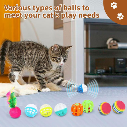 Ultimate 25-Piece Cat Toy Bundle with Rainbow Tunnel - Interactive Playtime Set for Indoor Cats & Kittens, Featuring Feather Teasers, Springs, Balls, Mice & Noisy Toys!